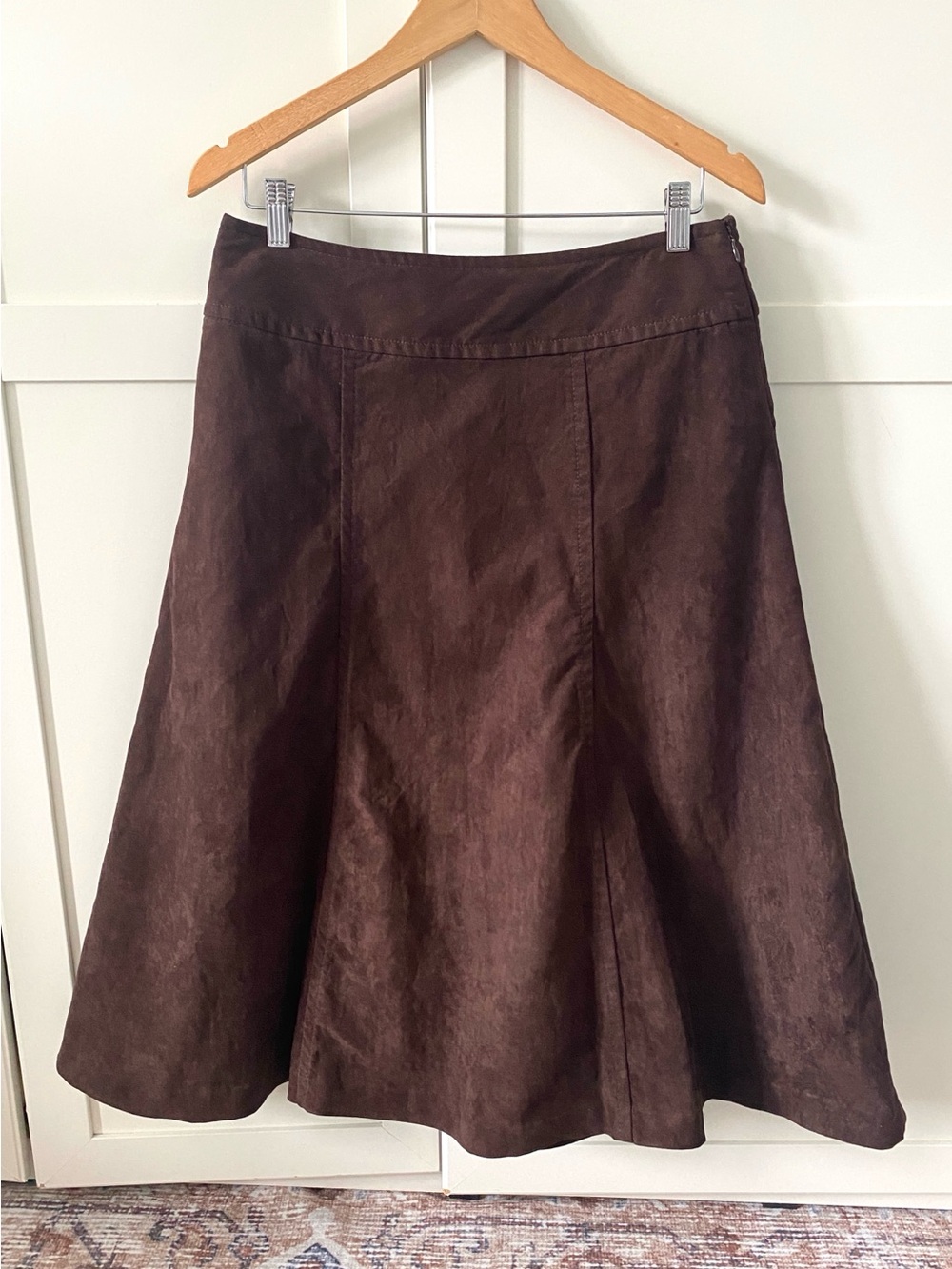 Liz Claiborne Chocolate Brown Faux Suede Midi Skirt | 90s Fall Boho | 10P